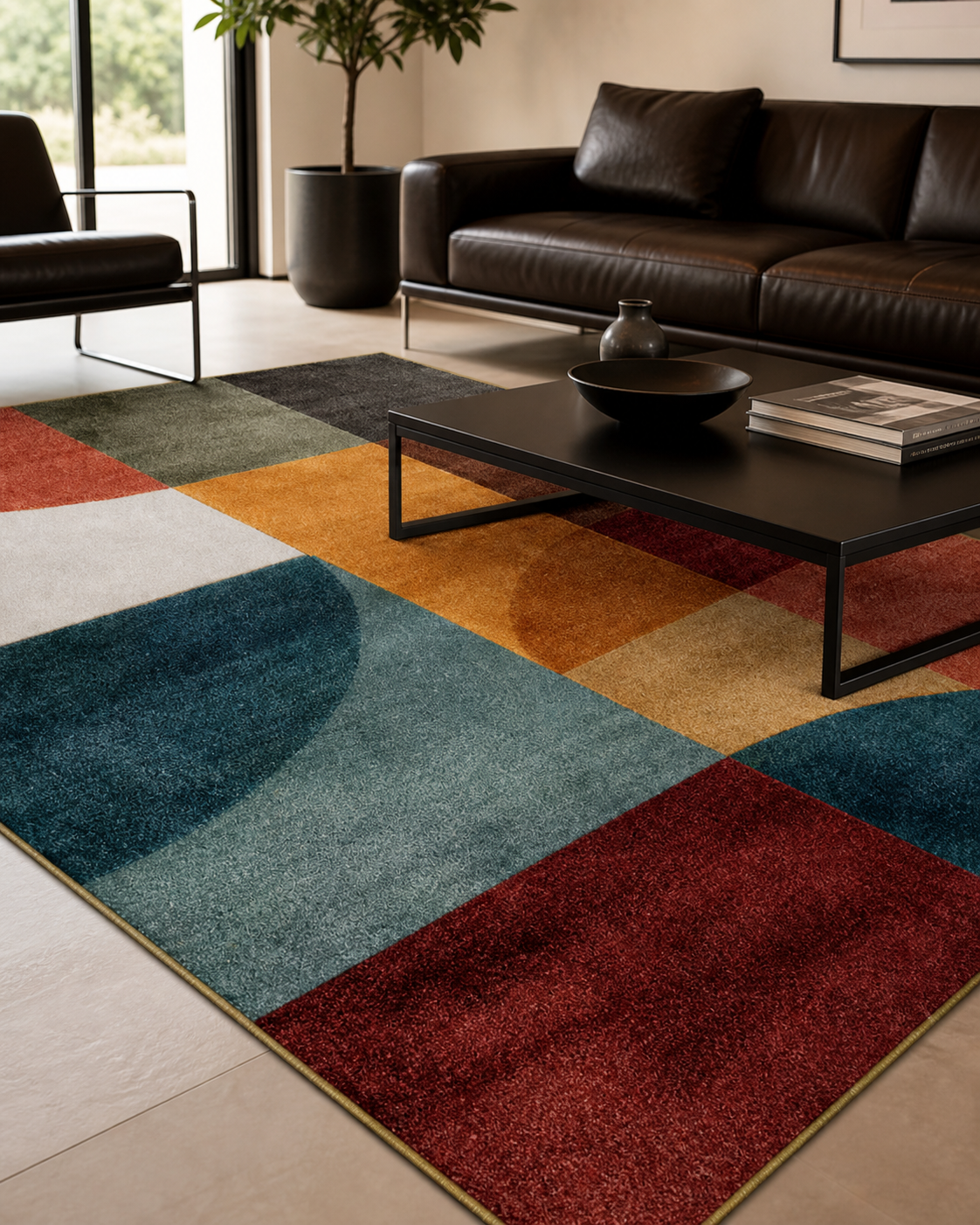 Tapis rectangulaire Arvélio – style moderne – motifs géométriques multicolores