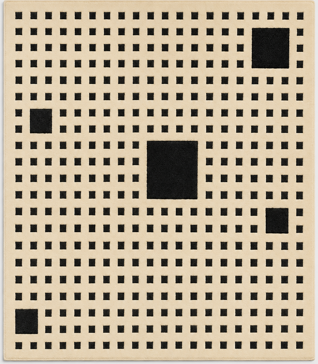 Tapis rectangulaire Pixel – motif quadrillé minimaliste – écru et noir