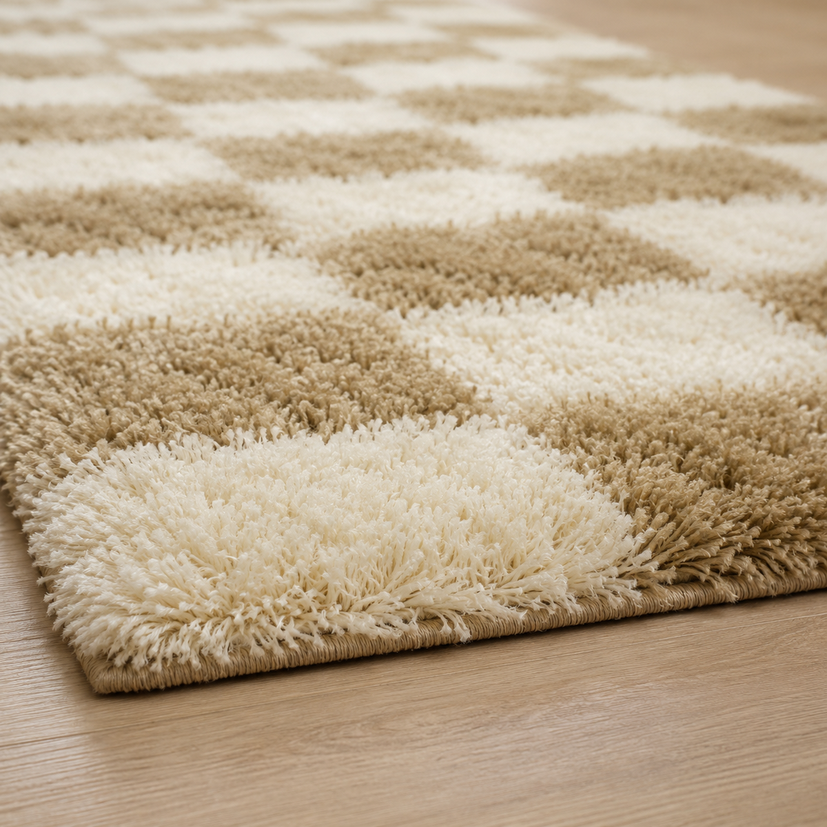 Tapis rectangulaire Dami – damier moelleux – écru et beige taupe