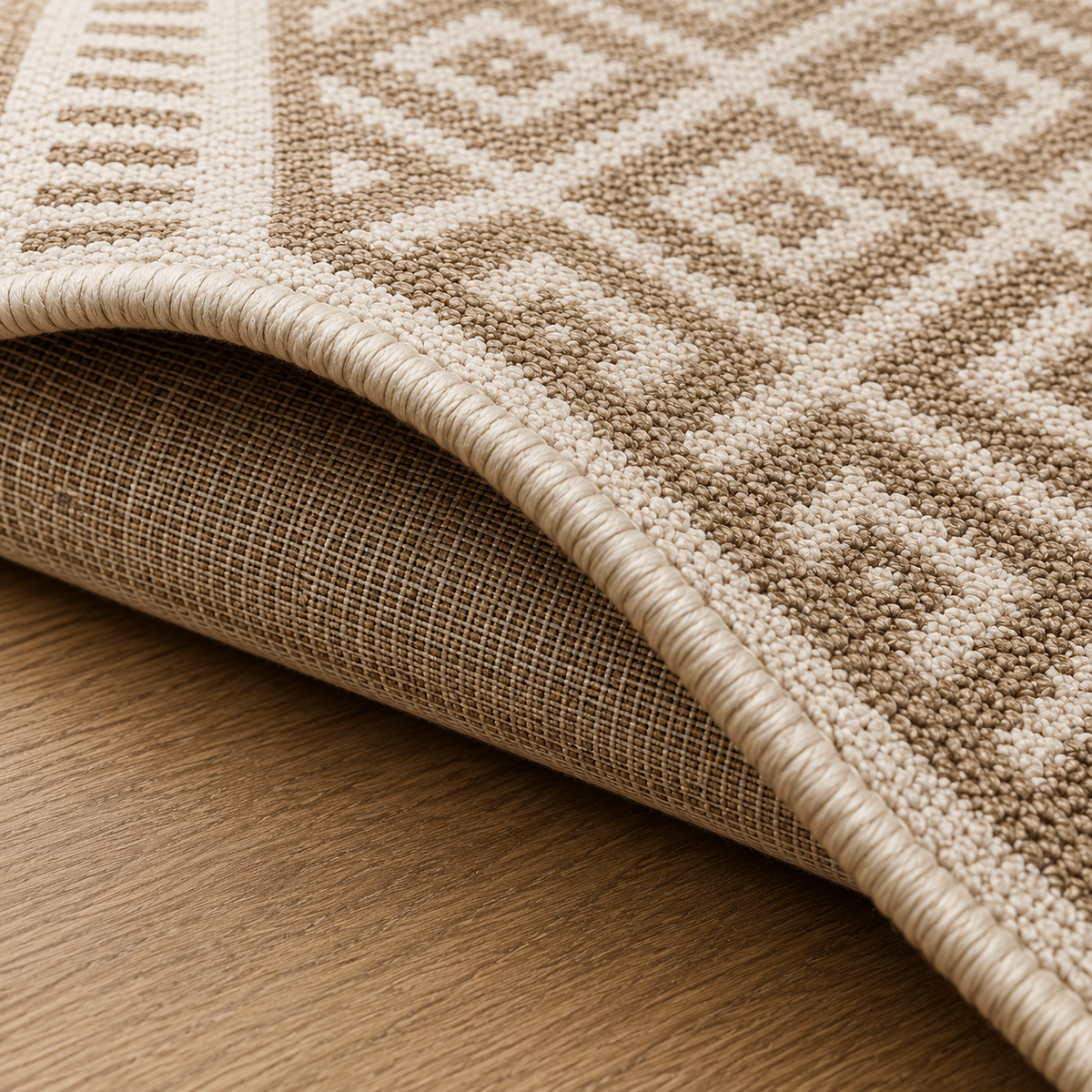 Tapis rectangulaire Elvar – style graphique – motifs losanges beige et écru